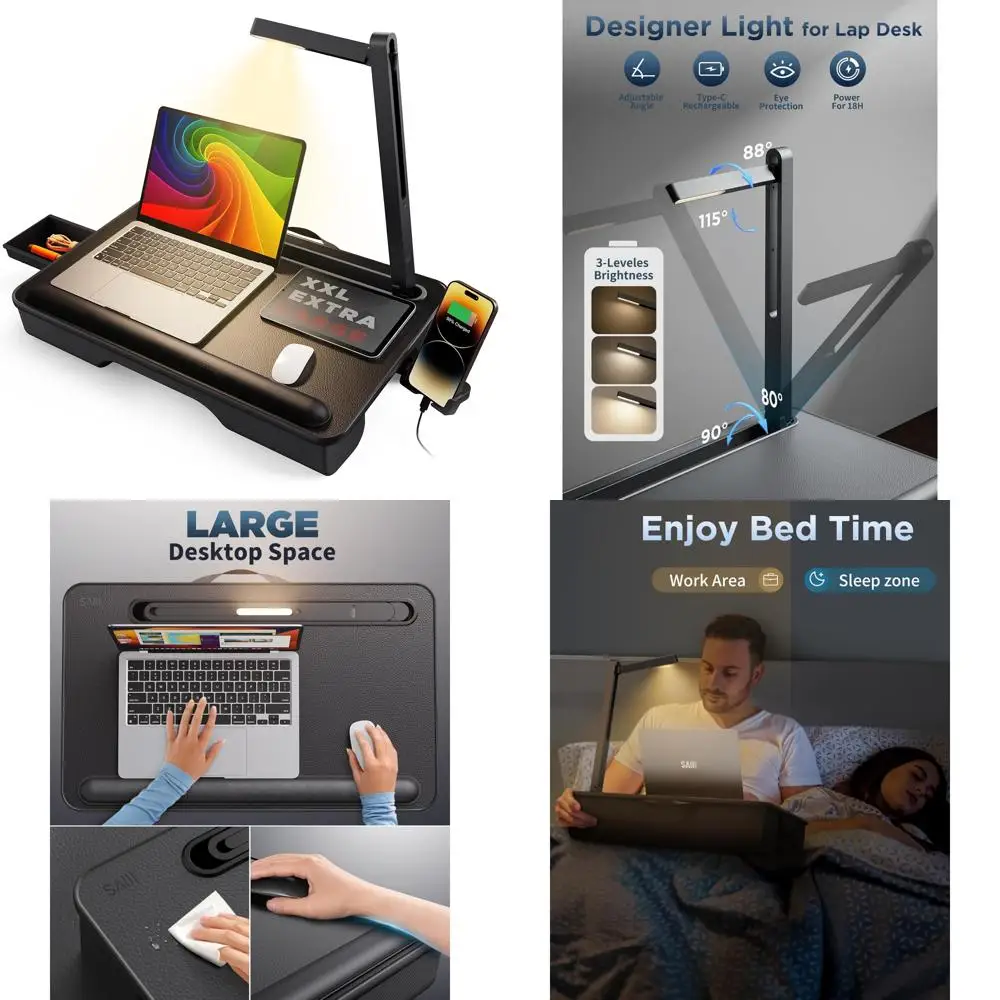 Portable Cushioned Laptop Desk with LED Light, Fits 17 Laptops, Ideal for Bed Use & Home Office