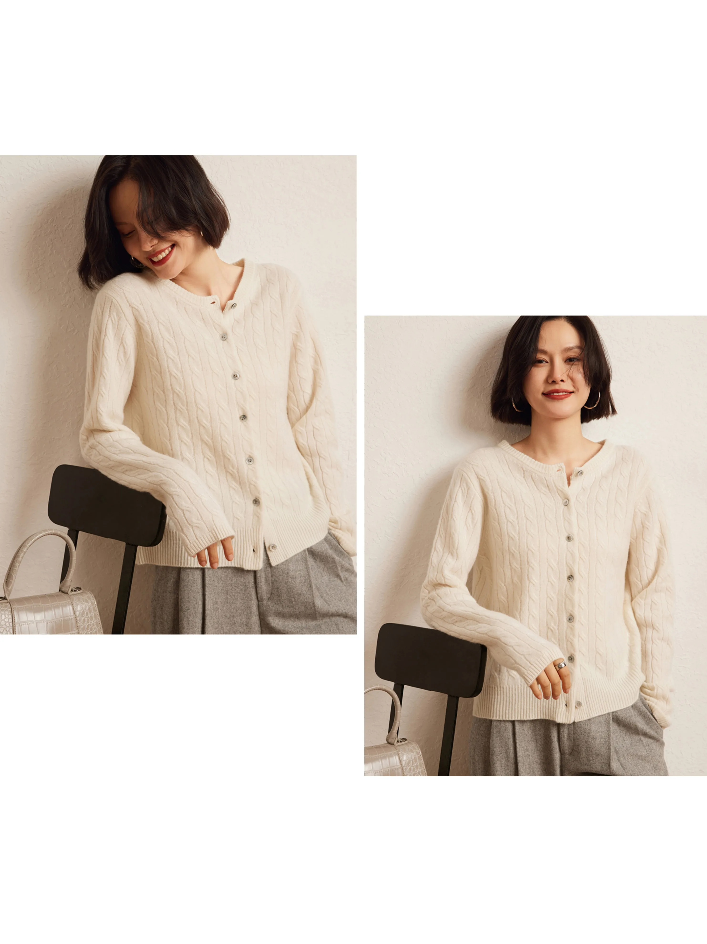 

100% Cashmere Cardigan Sweater Woman New O-neck Soild Twist Flower Autumn Winter Casual Loose Soft Comfort Kint Long Sleeve Tops