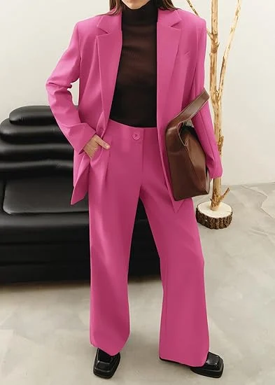 Tesco Customized 2025 Spring Fall 2 Piece Women's Blazer Set Casual Loose Long Blazer Jackets and Dressy Wide Leg Pant Suits