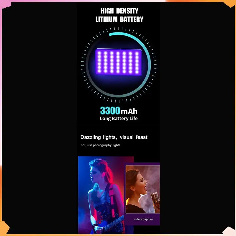 

B94A 2500K-9000K LED RGB Camera Light Color Output Video Light Kit Dimmable Panel Light Rechargeable LED Light White Durable