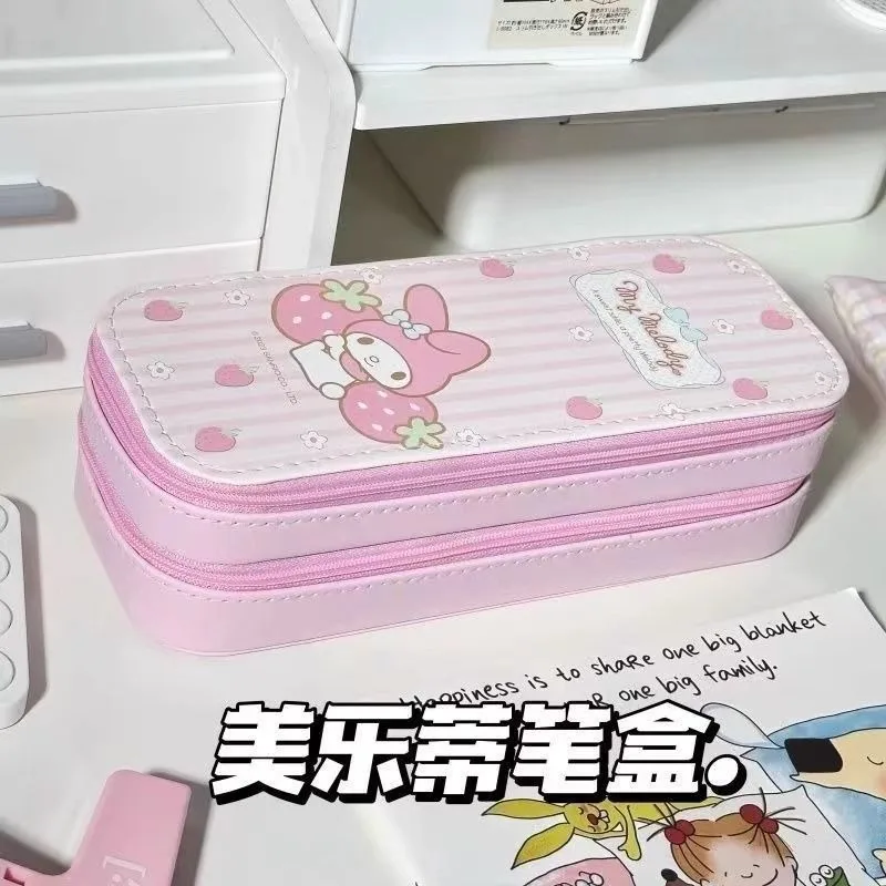 Sanrio 헬로 키티 애니메이션 Kawaii Ins 보관 문구 케이스 귀여운 마이 멜로디 쿠로미 대용량 펜 케이스 어린이를위한 선물