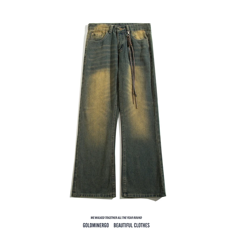 

Мужские джинсы свободного прямого кроя в американском стиле High Street, винтажные, с эффектом потертости, повседневные, молодежные, модные, классические, синие, из денима