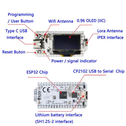 2 set ESP32 LoRa32 V3 915MHZ ESP32-S3 WiFi+BT utvecklingskort SX1262 CP2102 OLED-display LoRa-kit för Arduino Meshtastic IoT LoRaWAN 8 best sales sx1262 - №5