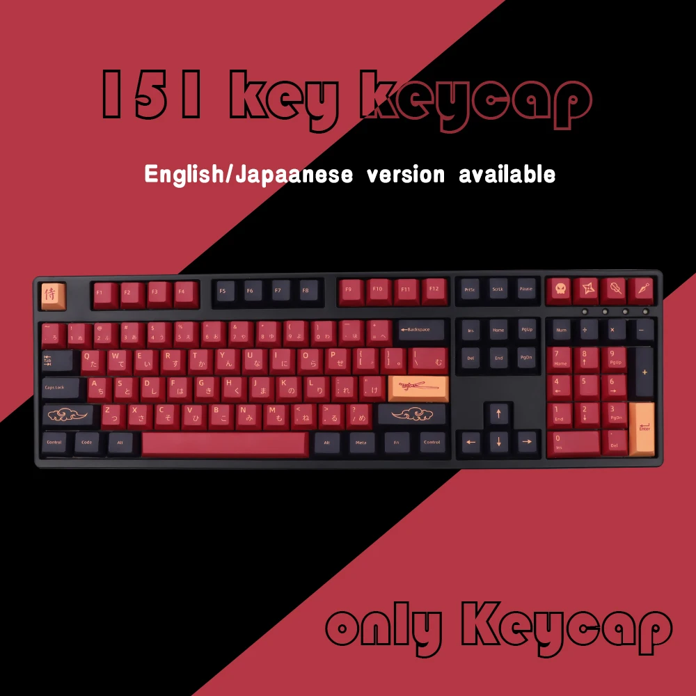 Top BLUE/RED Samurai Japanese Keycaps 139/151keys Cherry Profile DYE-SUB PBT Keycap For GMK Cherry MX Switch Mechanical Keyboard