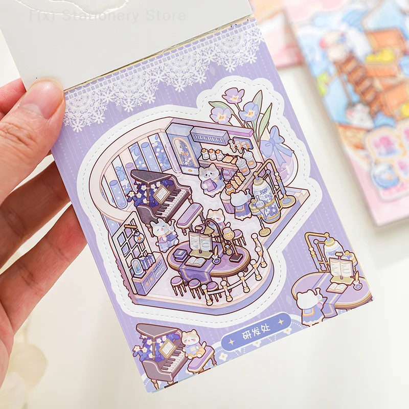 24Pcs/bag Zoo Small Group Meow Meow Adventure Series Scenery Sticker Book Three-dimensional Scene Miniature Sticker Handbook DIY