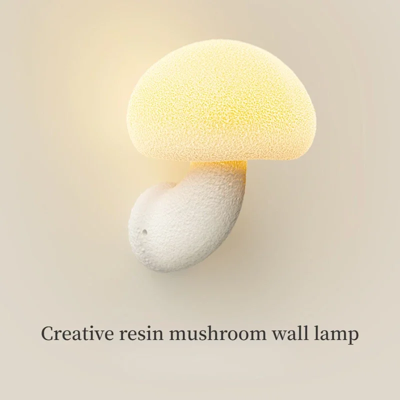 

White French Mushroom Wall Lamp Creative Living Room Hallway Staircase Background Wall Lighting Bedroom Bedside Resin Lights