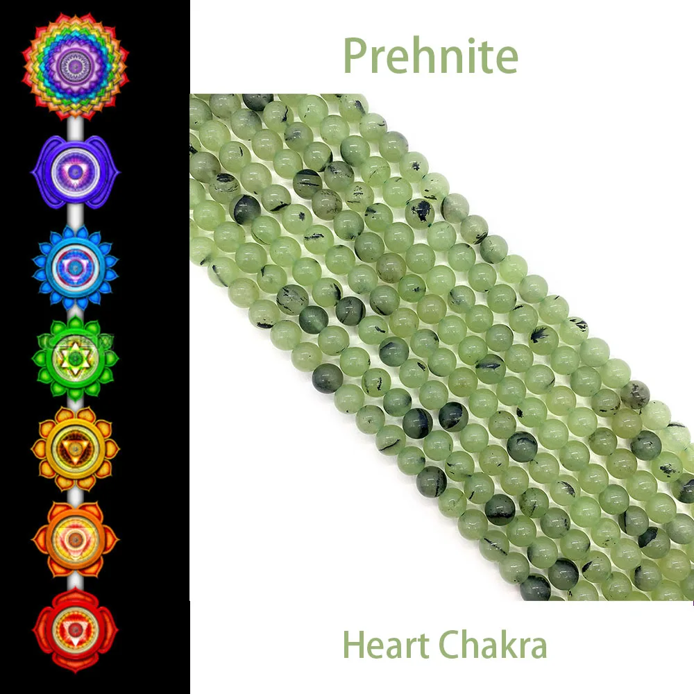 

7Chakela Anahata Natural Stone Green Prehnite Round Loose Beads for Jewelry Making DIY Bracelet Accessories 6-10mm