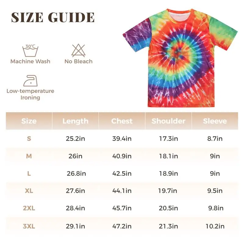 70s Men\'S Hippie Costume Outfit Colorful Tie-Dye Print T-Shirt Set With Headband Sunglasses Peace Sign Necklace Colorful Shirts