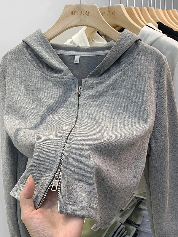 

Women's Hooded Double Zipper Thiened Soft Sweater Lazy Chic Outerwear Loose Top Spring 2026 Casual Comfortable Knitwear