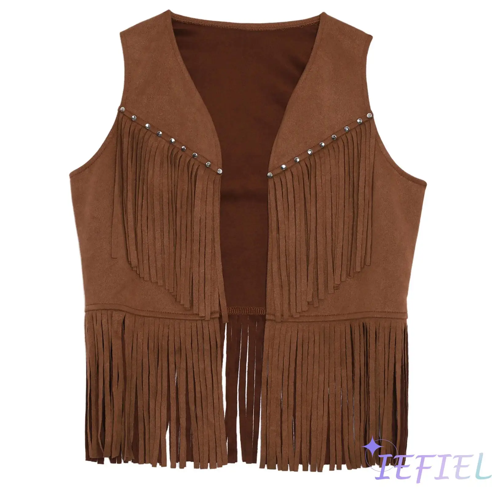 

Kids Girl Boy Open Waistcoat Chest Decorative Stud And Tassels Top Western Cowboy Vest Top Halloween Carnival Party Clothing