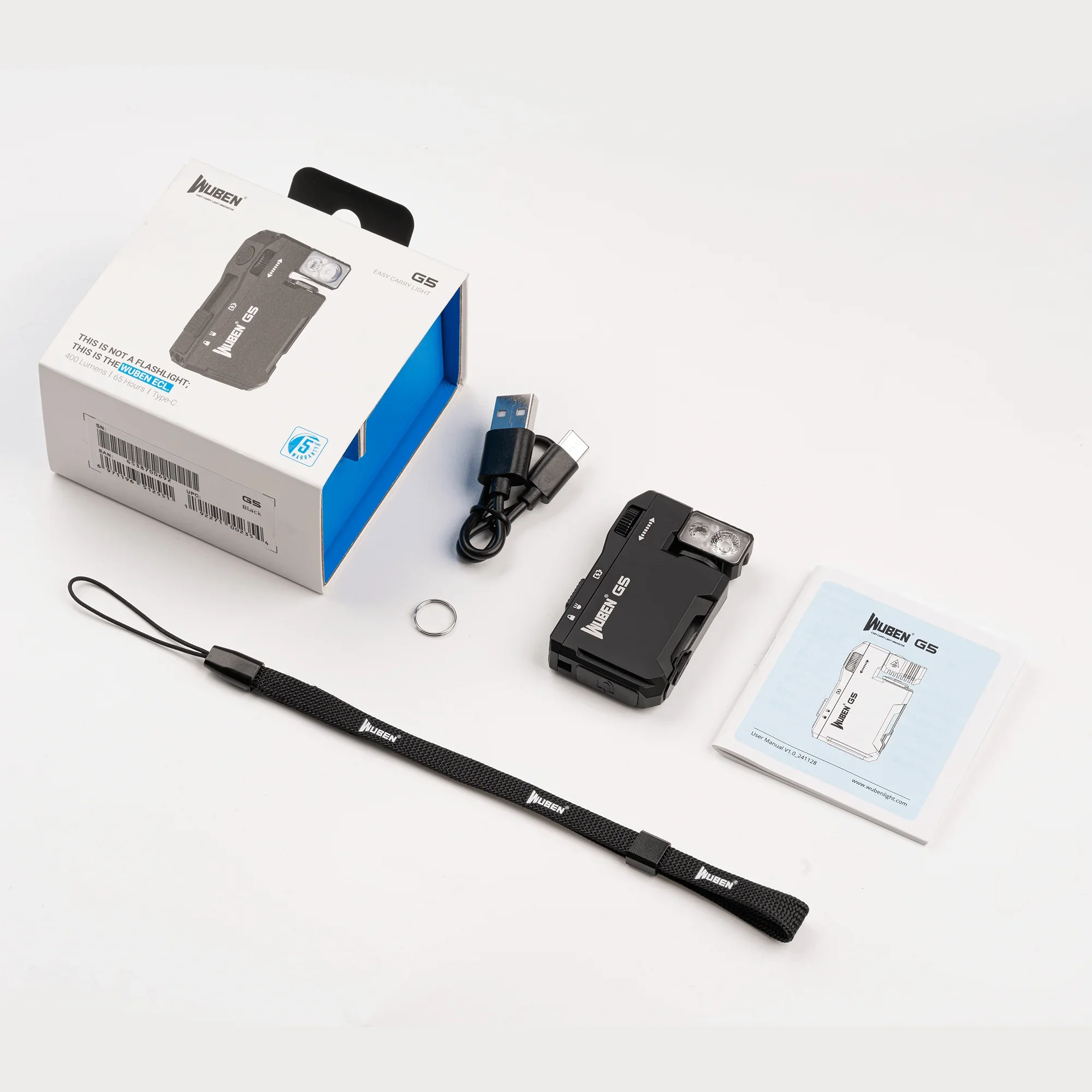 WUBEN G5 400 لومن Mini EDC Light بطارية مدمجة قابلة للشحن وخفيفة الوزن للغاية 180 °   رأس دوار بذيل مغناطيسي