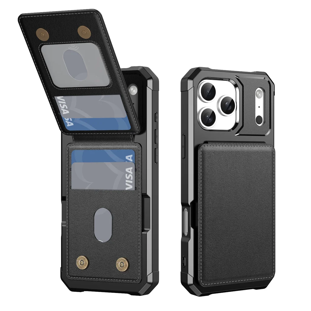 Brieftasche Karten Solt Halter Geldbörse Leder Telefon Fall für IPhone 17 Air 16E 16 15 14 13 12 Pro Max 16 Plus mit Halterung Hard Cover
