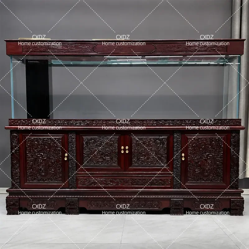 Solid Wood Fish Tank Cabinet Custom Aquarium Stand for Living Room Office Villa Large Dragon Fish Tank Bottom Storage Unit