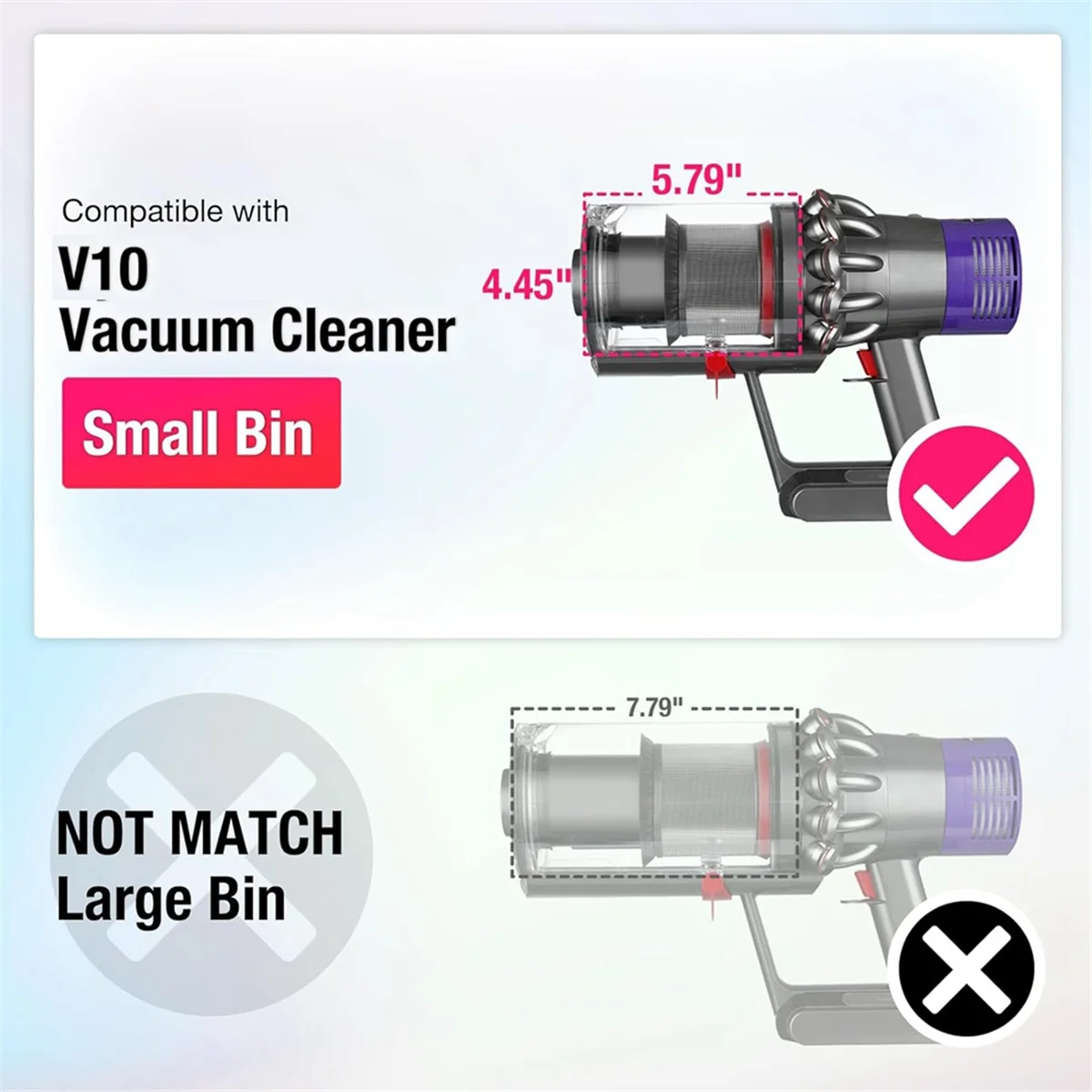 Substituição atualizada do compartimento de poeira para aspirador de pó Dyson V10 SV12/balde de pó, peça pequena do compartimento no. 969509 -02