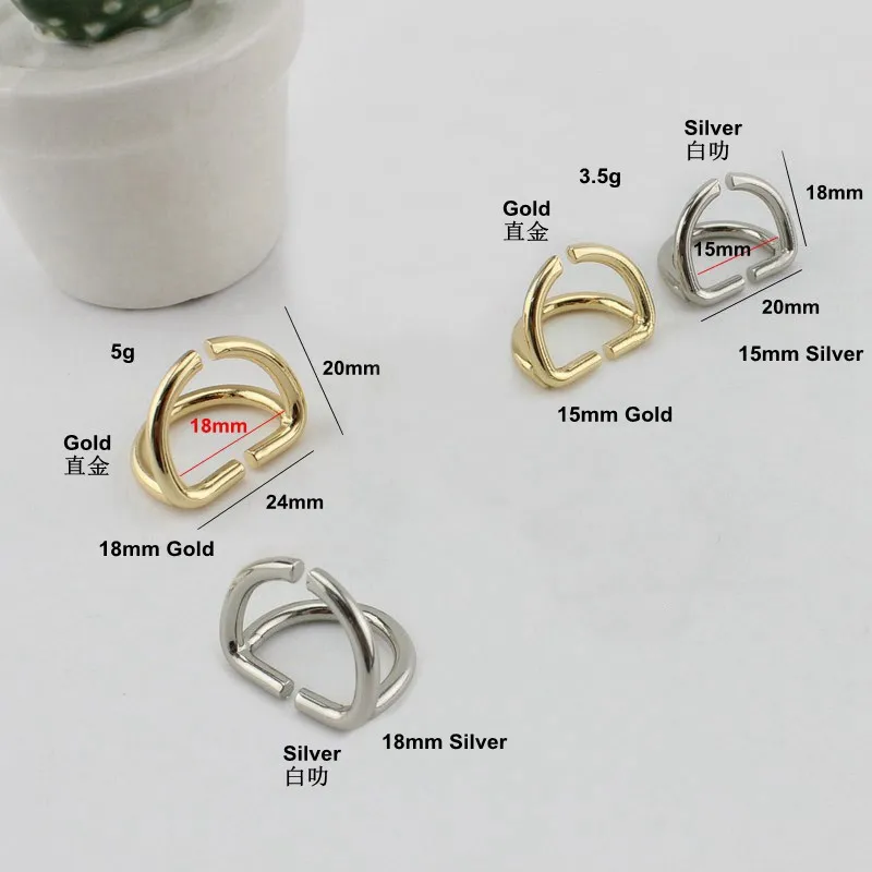 10-50pcs 15mm 18mm Inside Double d ring hardware metal round edge d-ring,Rings for Strap Bags Garment Accessories Belt Connector