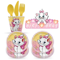 Disney The Aristocats Marie Cat Theme Party Decorate Cake Flag Honeycomb Straw Sticker Celebrate Happy Birthday Packing Supplie