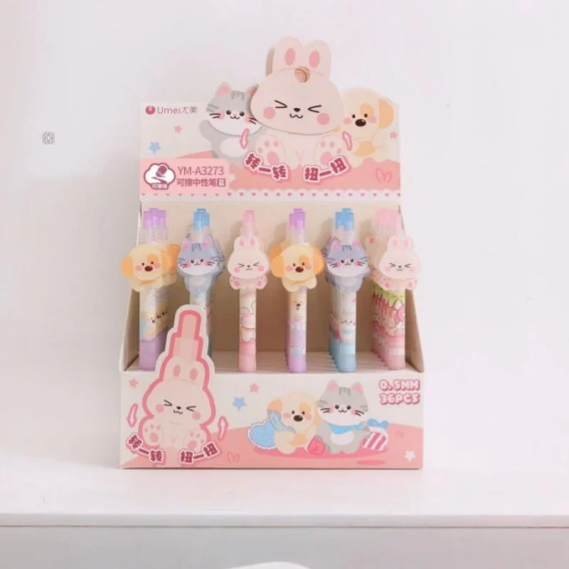 

36 шт./лот Kawaii кролик кошка медведь стираемая гелевая ручка милые 0,5 мм синие чернила нейтральные ручки офисные школьные принадлежности