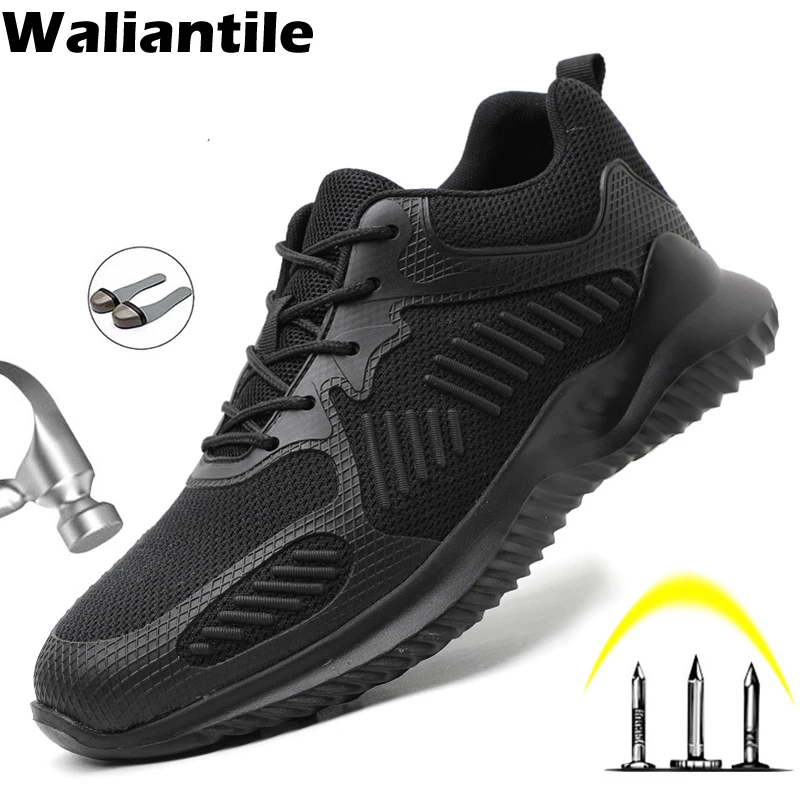 

Waliantile Men Safety Shoes For Construction Working Boots Breathable Anti-smashing Steel Toe Indestructible Safety Sneakers Man