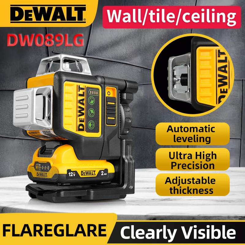 Dewalt DW089LG 3 Sides*360 Degree Vertical Lines Laser Level Horizontal Green Light Level Meter Outdoor 12V Lithium Battery