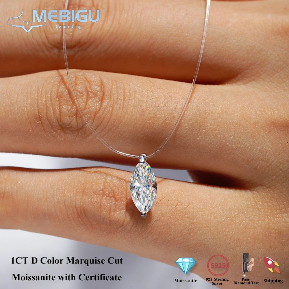 

Mebigu 1 CT ожерелье с подвеской из муассанита для женщин, серебро 925 пробы, леска, капля воды, круглая форма, бриллиантовая цепочка на шею