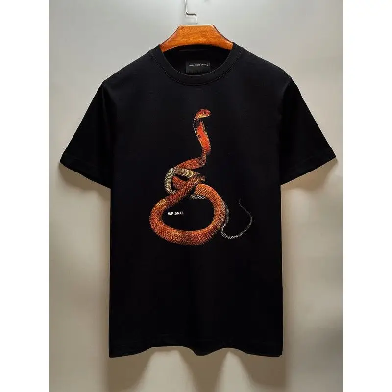 

Light Luxury Trendy Brand Pure Cotton Short-sleeved T-shirt Men's 3D King Eye Snake Summer Half-sleeved Casual Top Women