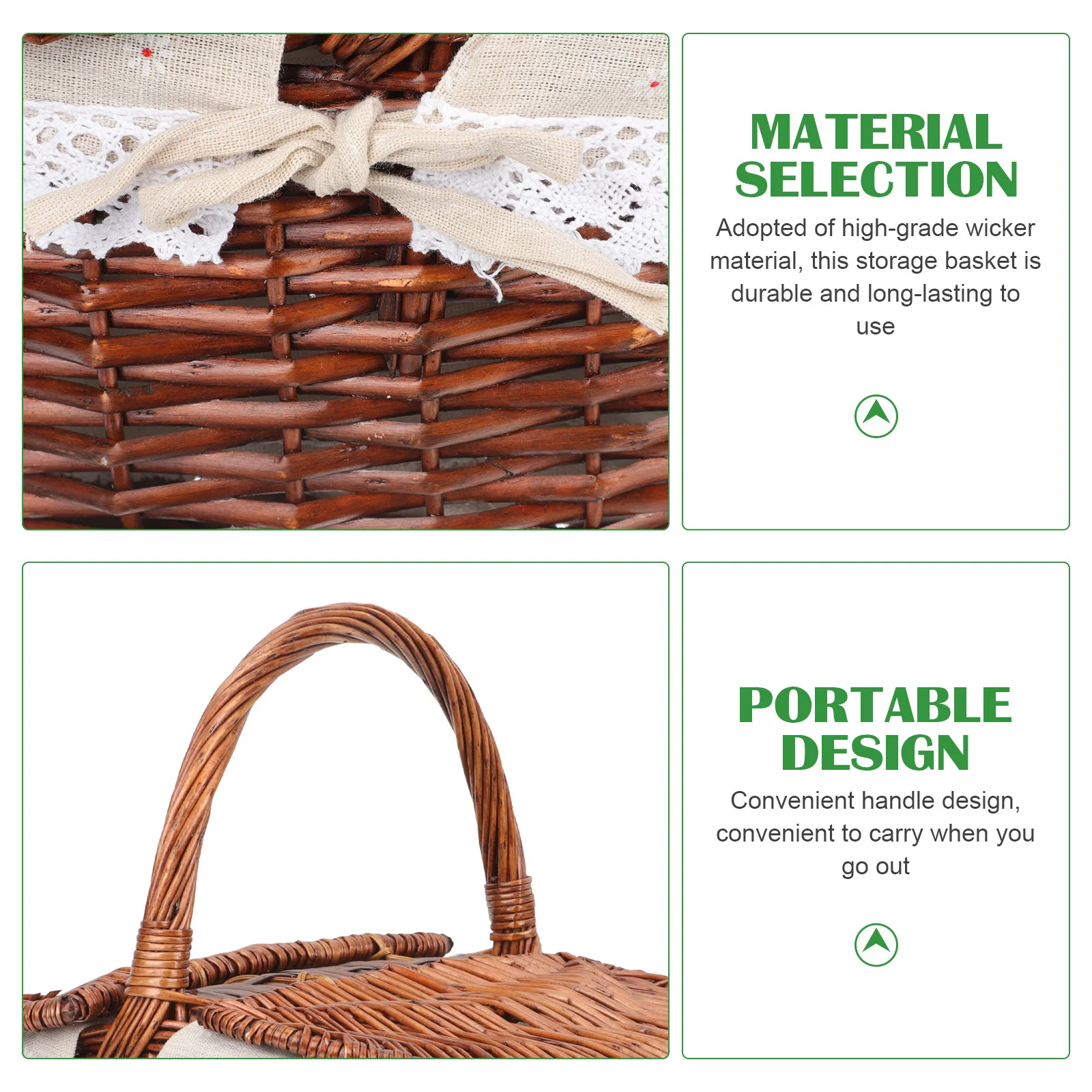 

Wicker Storage Basket Handheld Multi-Function Durable Picnic Basket Portable Fruit Organizer Daily Supplies Storage