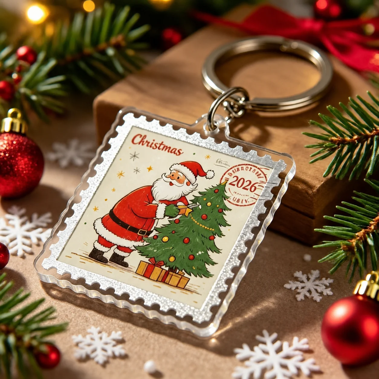 Acrylic Key Chain Stamp Shaped Christmas Theme Key Ring Cartoon Key Ring Clear Acrylic For Daily Use Handbags