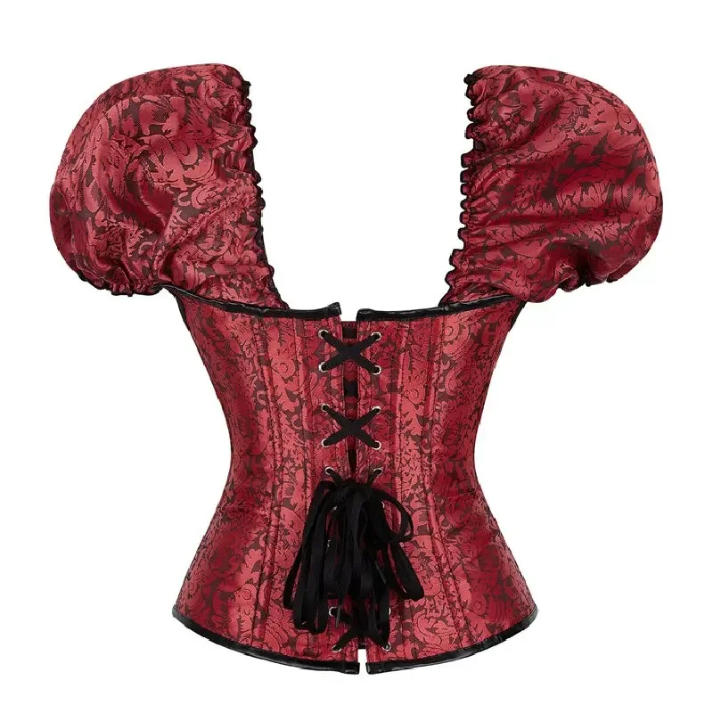 Steampunk Gothic Corset Top Off Shoulder Floral Corsets Overbust Straps Sleeve Vintage Sexy Party Plus Size Costumes Black Red