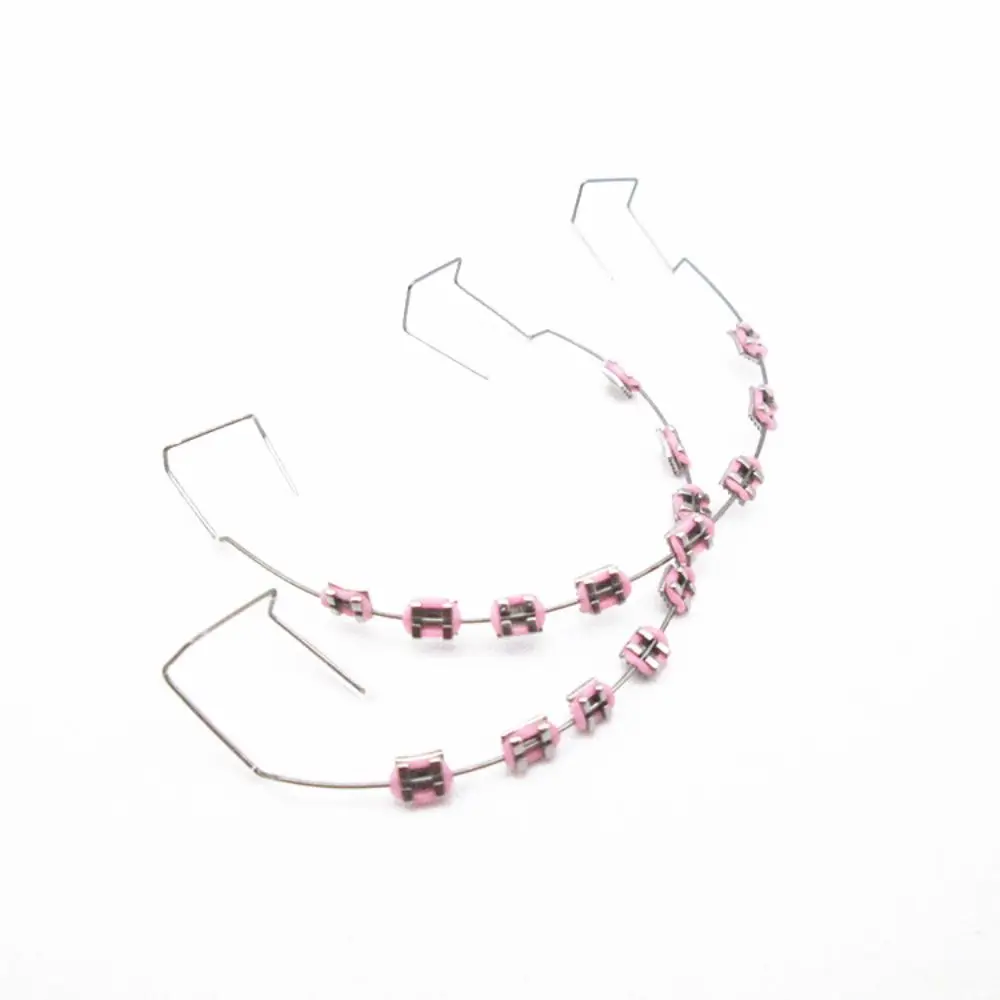 1 pair Colorful Temporary Tooth Decoration Dental Decorations Fake Brackets Orthodontic Ligature Ties with Metal Wires Braces