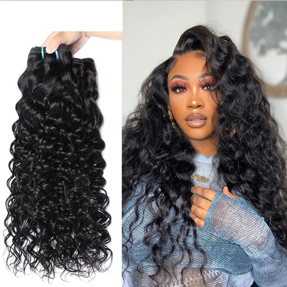 

Пучки человеческих волос с волной воды, двойные одинарные нарисованные, 100% вьющиеся человеческие волосы, натуральный черный цвет для женщин