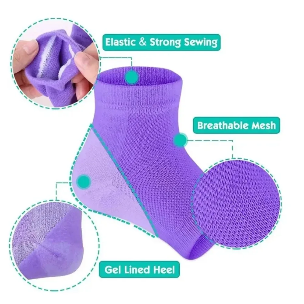 1Pair Mesh Gel Heel Socks Anti-slip and Anti-dry Cracking Socks Heel Stockings Breathable Sweat-absorbing Socks Foot Care Tools