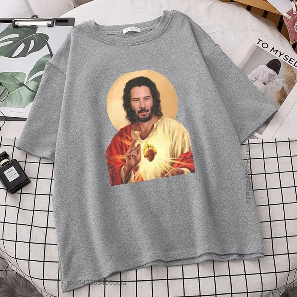 Funny Jesus Keanu Reeves Give You Heart Print Tshirts Fashion Men T Shirt Hip-Hop Brand T-Shirt Summer Male Causal Tshirts