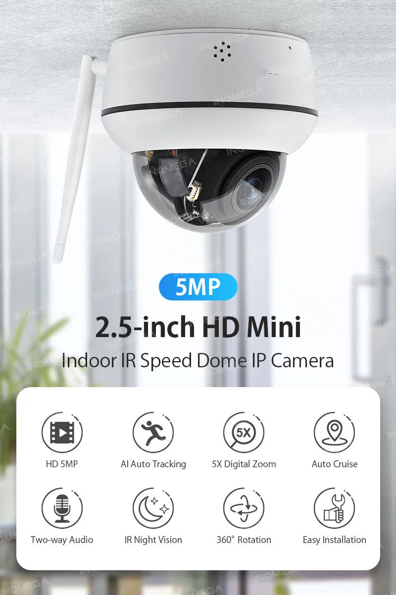 2.5Inch 5X Zoom Camhi PRO APP Metal Case Outdoor Water-proof PTZ IP Dome Camera AI Humanoid Detection Home Security Baby Monitor