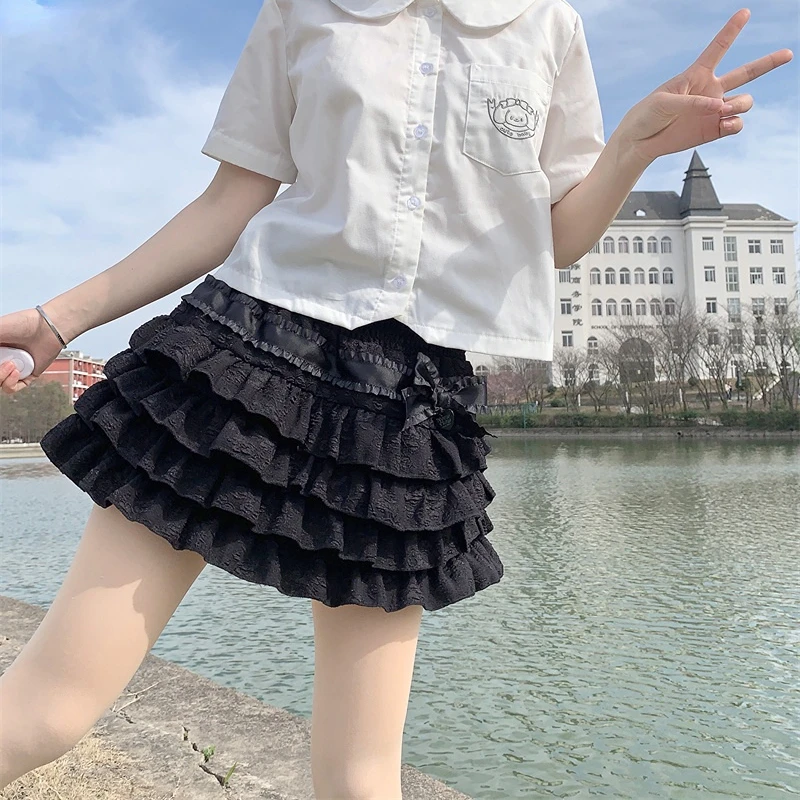 Lolita - Falda Kawaii Para Mujer, Adolescente, Niña, Linda Falda Con Volantes En Capas, Falda Y2K De Cintura Alta Con Encaje Para Tartas, Azul, Pequeña