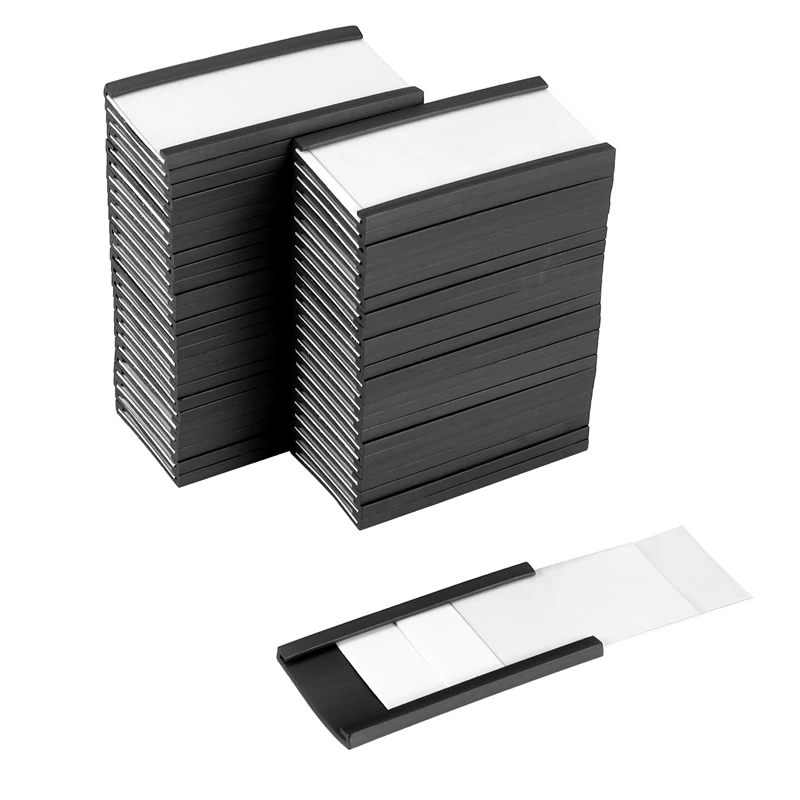 Titulares de etiquetas magnéticas com protetores plásticos transparentes, cartão de dados, prateleira de metal, 1x 2 Polegada, 50pcs