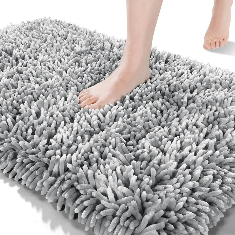 Bathroom Rug Mat 24 x 17 Inch, Extra Soft and Absorbent Chenille Non Slip, Machine Washble Dry, Light Gray