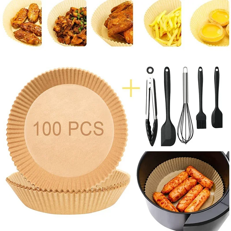 Air Fryer Disposable Paper Liner, 100 Pcs Non-Stick Oil-Proof Liners