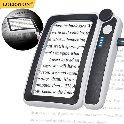 USB Rechargeable 4X Large Magnifying Glass with LED Lights Handheld Magnifier for Reading Loupe Magnifying Lamp