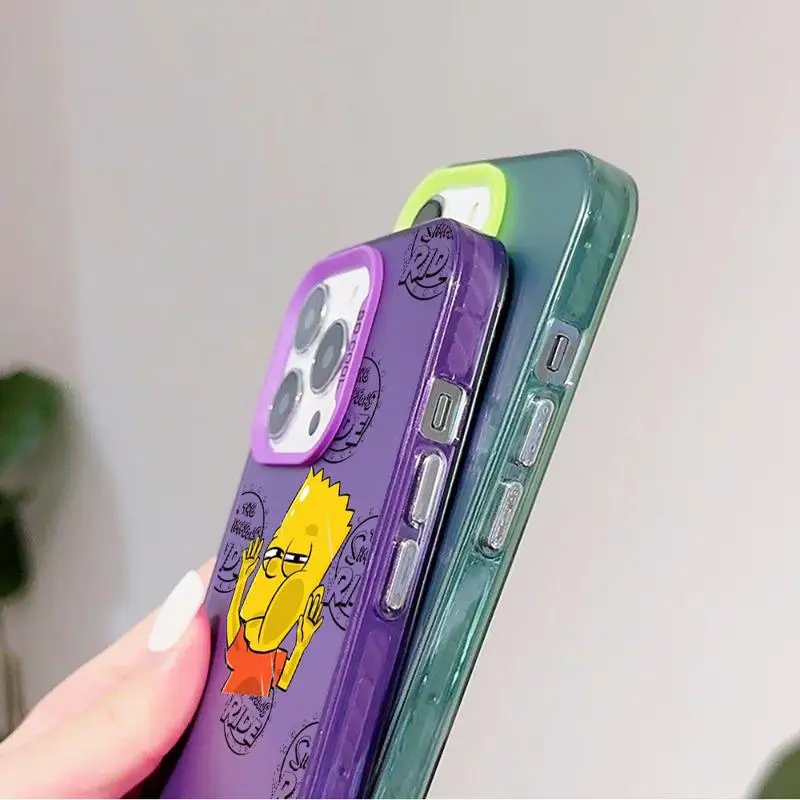 Disney Funny Cartoon Simpson Family Case For Apple iPhone 15 11 13 14 Pro Max 12 15 Plus Matte Lens Protect Plating Phone Cover