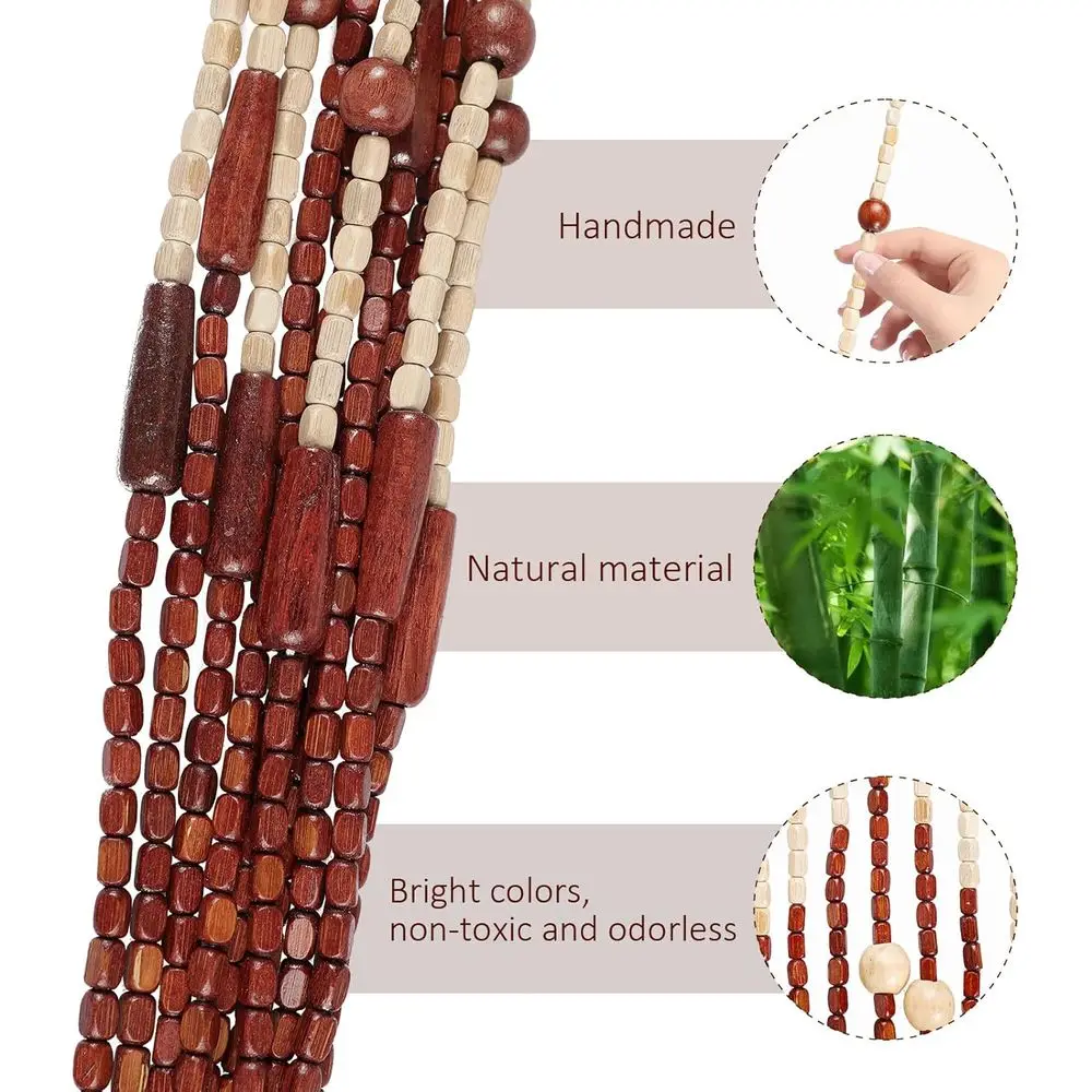 Cortina de contas de bambu feita à mão 35,5 x 75, 52 fios, contas de porta de madeira, divisor de quarto estilo hippie, marrom