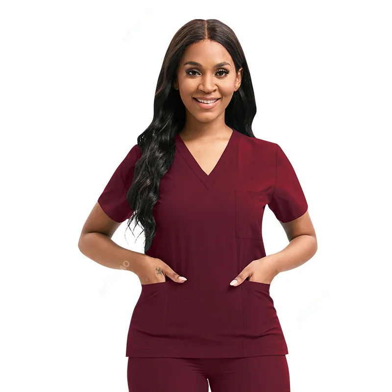 Nuovo Scrub Set Uniformi mediche Scrub elasticizzato Top con pantaloni tascabili Uniforme da infermiera Tuta da medico per chirurgia Abbigliamento da lavoro per salone di bellezza