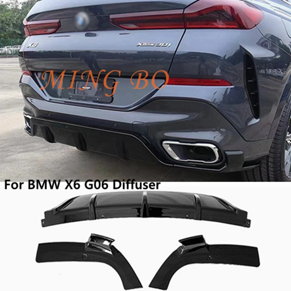 For BMW X6 G06 M Sport 2019- 2022 Car Boot Exhaust Bracket Splitter Spoiler ABS Gloss Black Rear Bumper Diffuser Lip