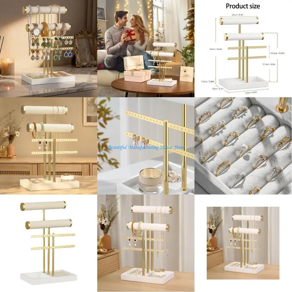 

E56A Space Saving Jewelry Display Stand Detachable T Bar Design For Necklaces Rings Earrings