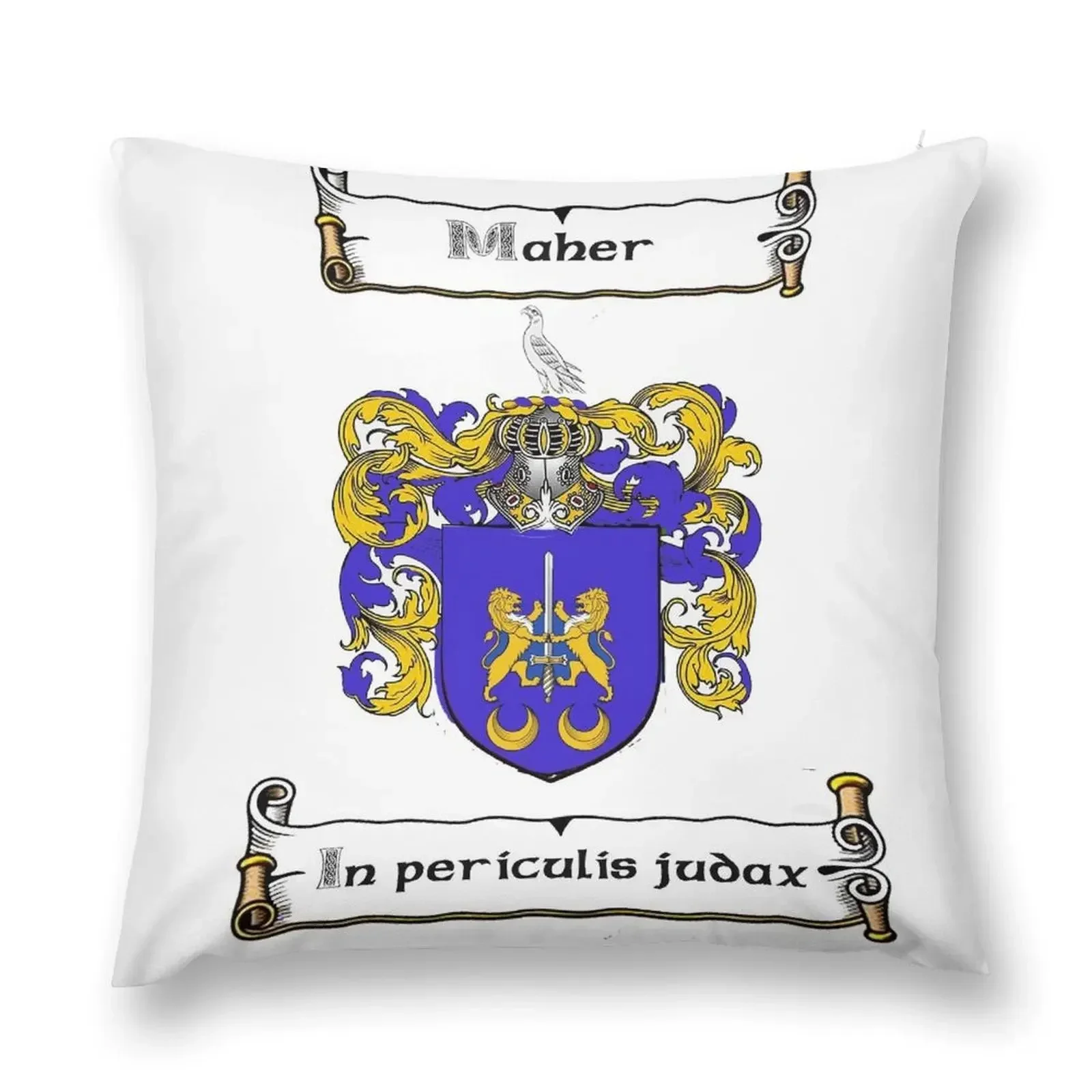 Maher Family Crest and Motto Throw Pillow Cusions Cover Sofa Cushions Cover Marble Cushion Cover pillow