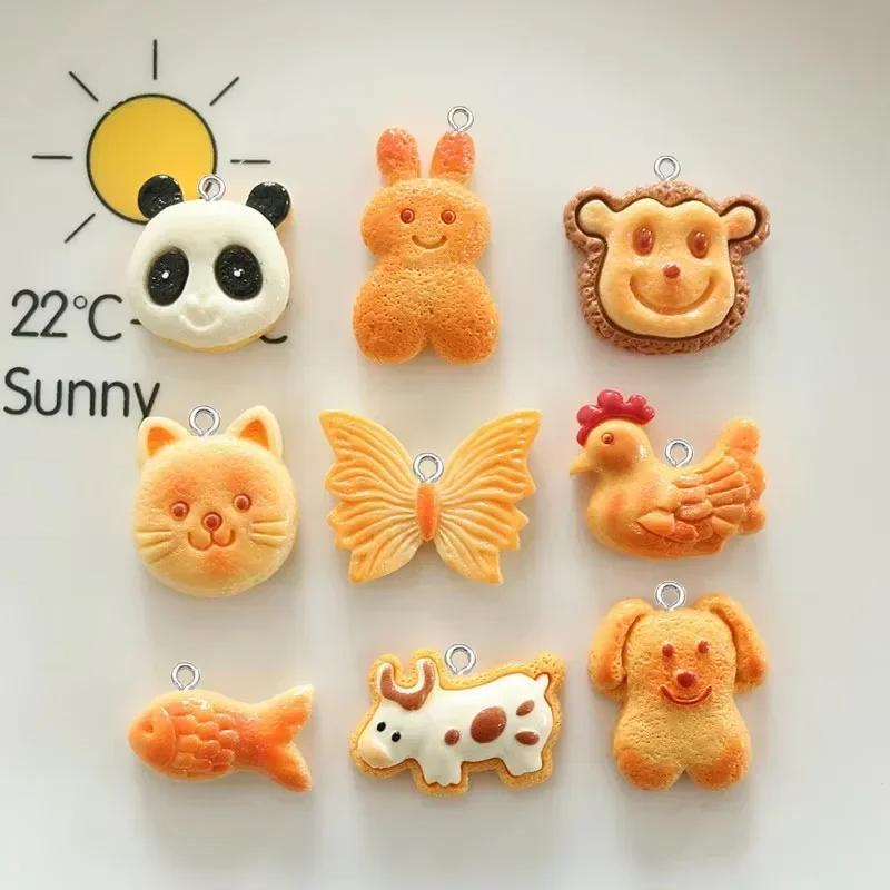 10pcs Fish Rabbit Panda Animal Toast Bread Resin Pendants Cartoon Charms For DIY Handmade Earring Keychain Jewelry Supplies