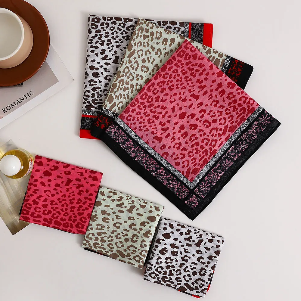 3/6/12pcs Leopard Print Handkerchief Ladies Elegant Soft Cotton Printed Decorative Square Towel Thin 43cm Fashion Trend