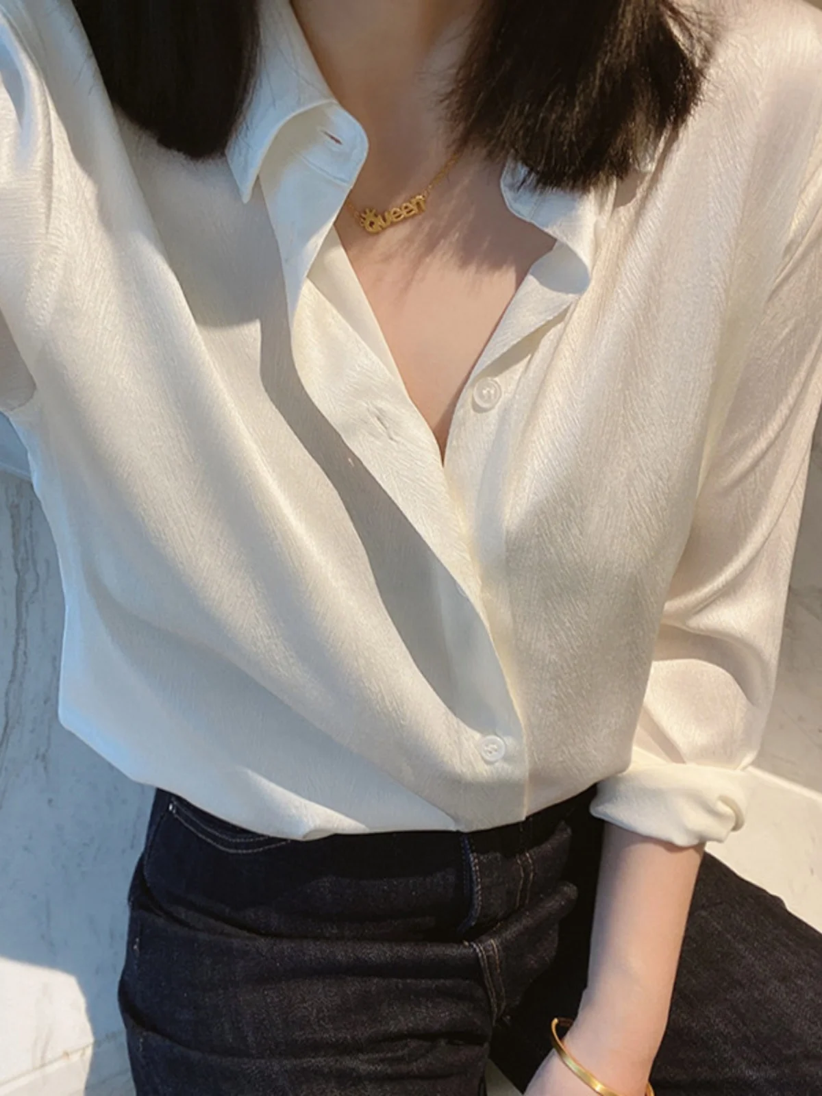 المرأة طويلة Sve irt الأزهار التطريز رقيقة نمط تصميم ربيع الخريف الكورية Sle فضفاضة تناسب طوق لون نقي #1