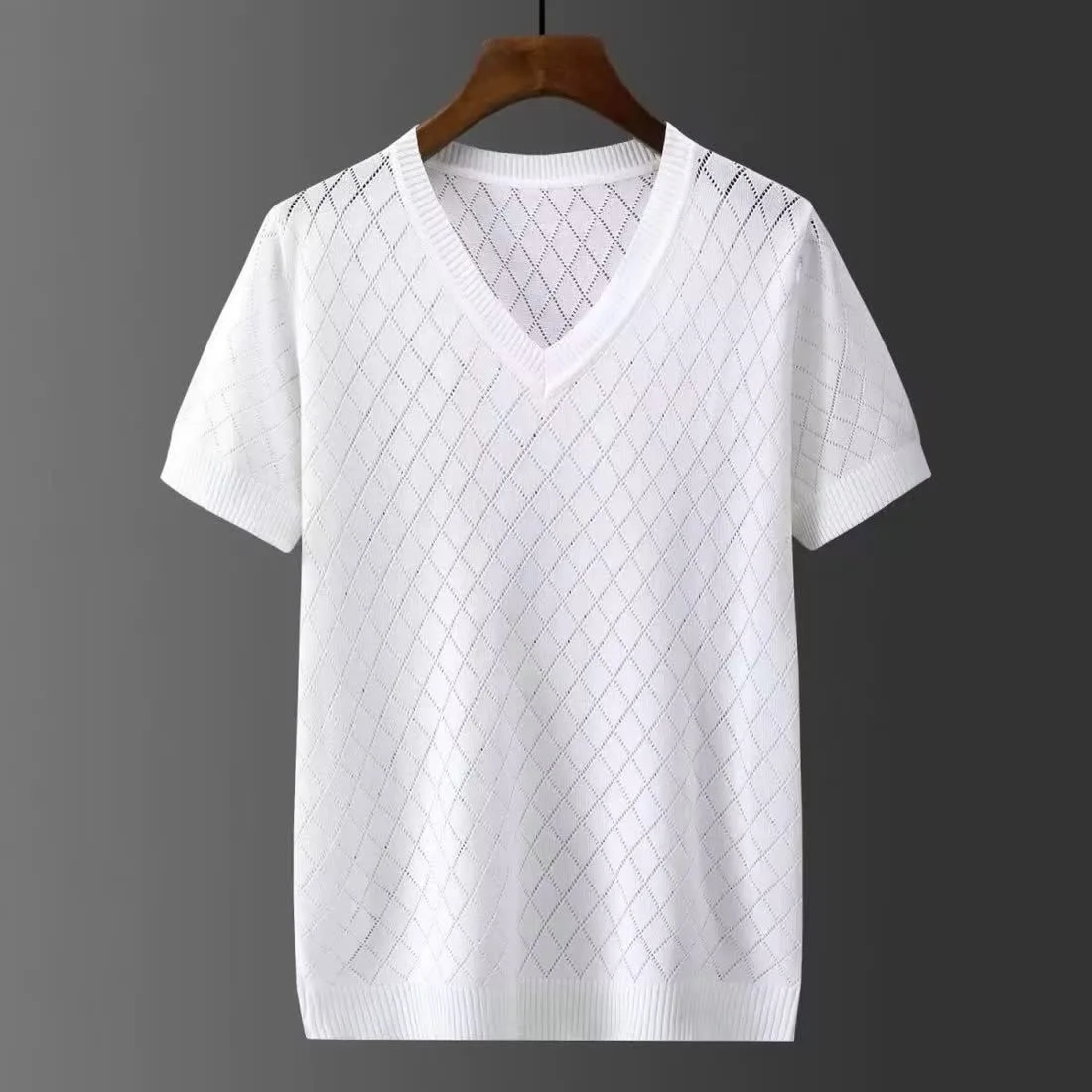 

Мужской летний свитер в стиле бохо с v-образным вырезом и коротким рукавом, вязаный жилет, корейская мода, легкая тонкая уличная одежда, одежда на выход, топы