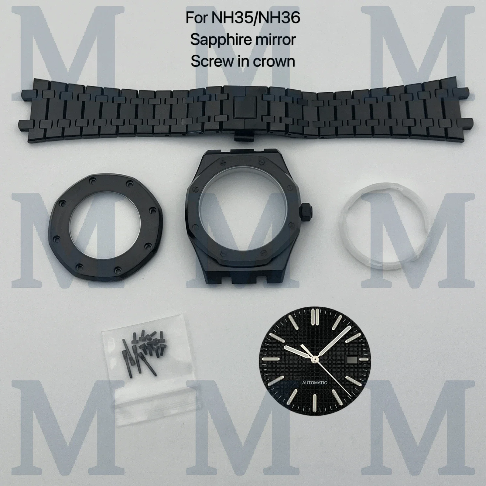 41mm Black NH35 case stainless steel strap 31.8mm dial hands sapphire glass waterproof for MOD OAK NH35 NH36 automatic movement