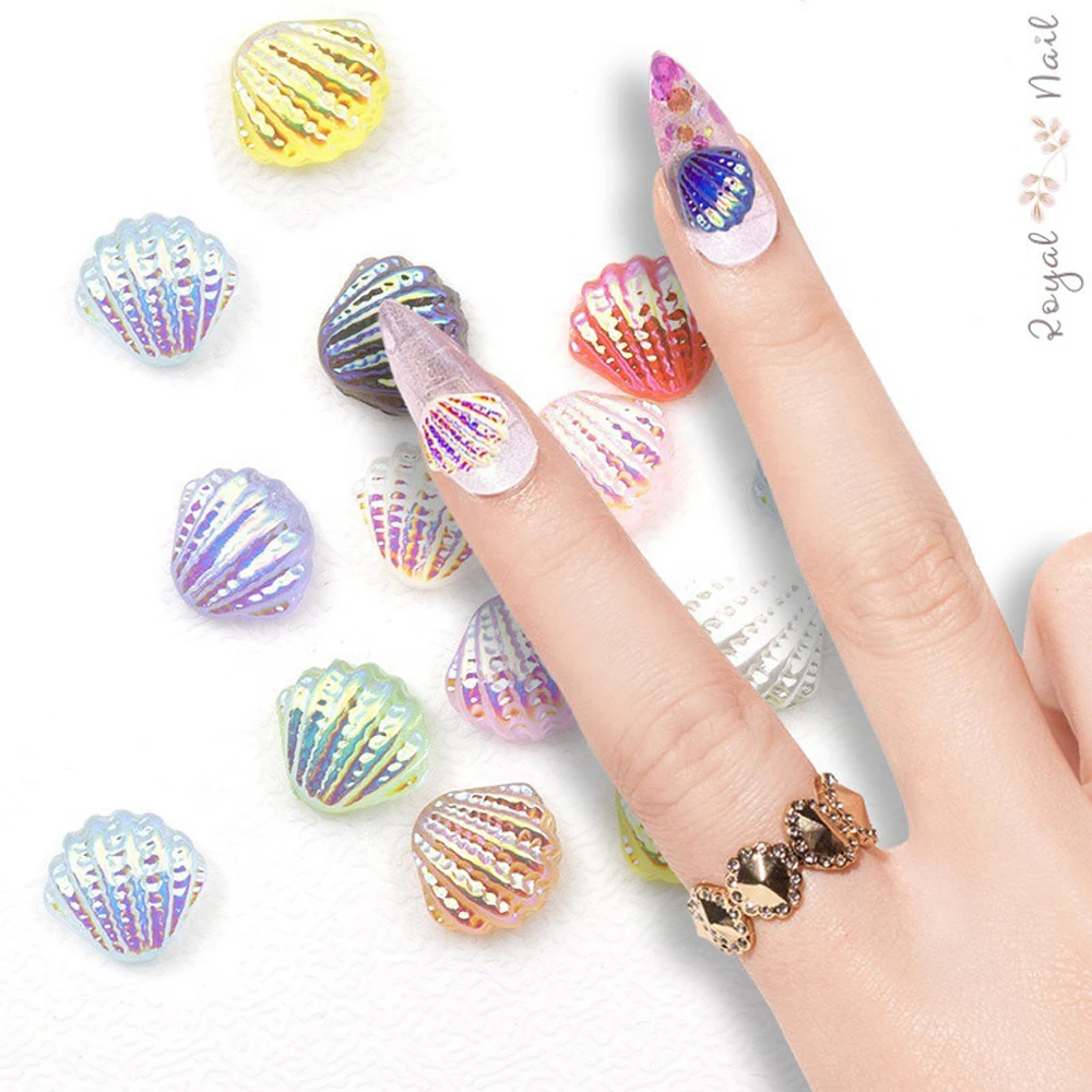 20 Stuks Doorzichtige Aurora Shell Nail Art Charme 3d Transparante Kleurrijke Hars Shell Nail Ornament Diy Prachtige Nail Accessoires